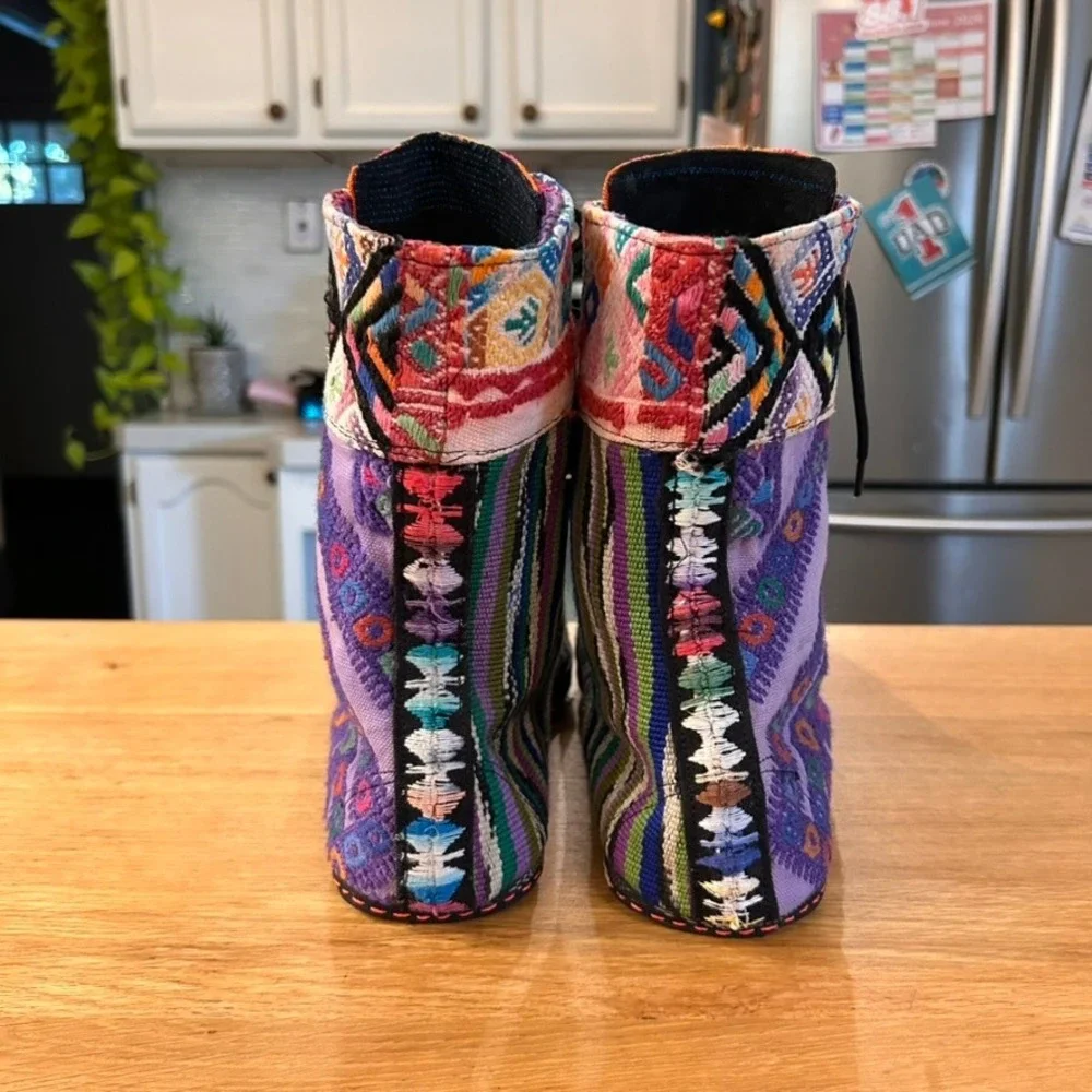 Handmade Guatemalan Huipil Boots Mens 11.5 45 Multi Color Woven Textile Lace Up